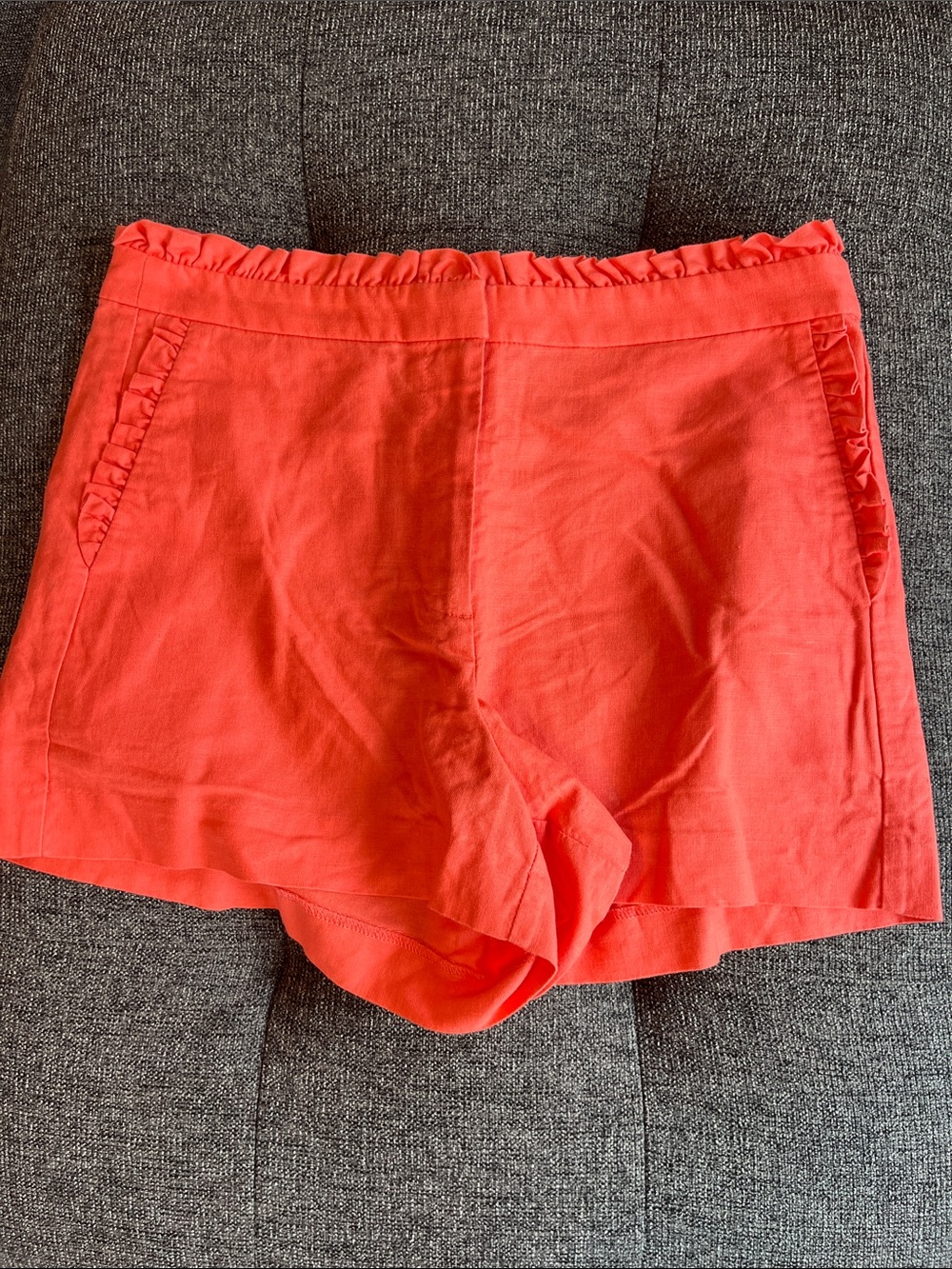 J. Crew Women’s Linen/Cotton Coral Ruffle-Waist Shorts size 8